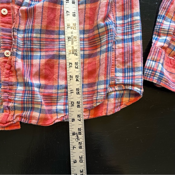 American Eagle Small Plaid Pink Red White Blue Button Down Shirt - Picture 4 of 6